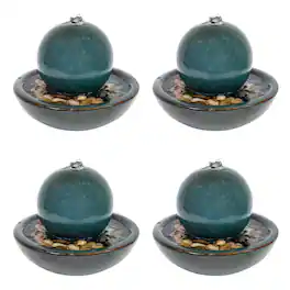 Sunnydaze - Ceramic Indoor Tabletop Water Fountain with Orb 4pk - Teal