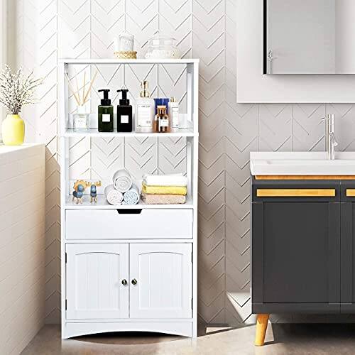 Alt View 9. Ecooso - Bathroom Storage Cabinet with Drawer and Shelf Floor Cabinet - White.
