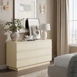 Furnulem - 6drawer Dresser 47 In Double Dresser Wide Dresser - Beige
