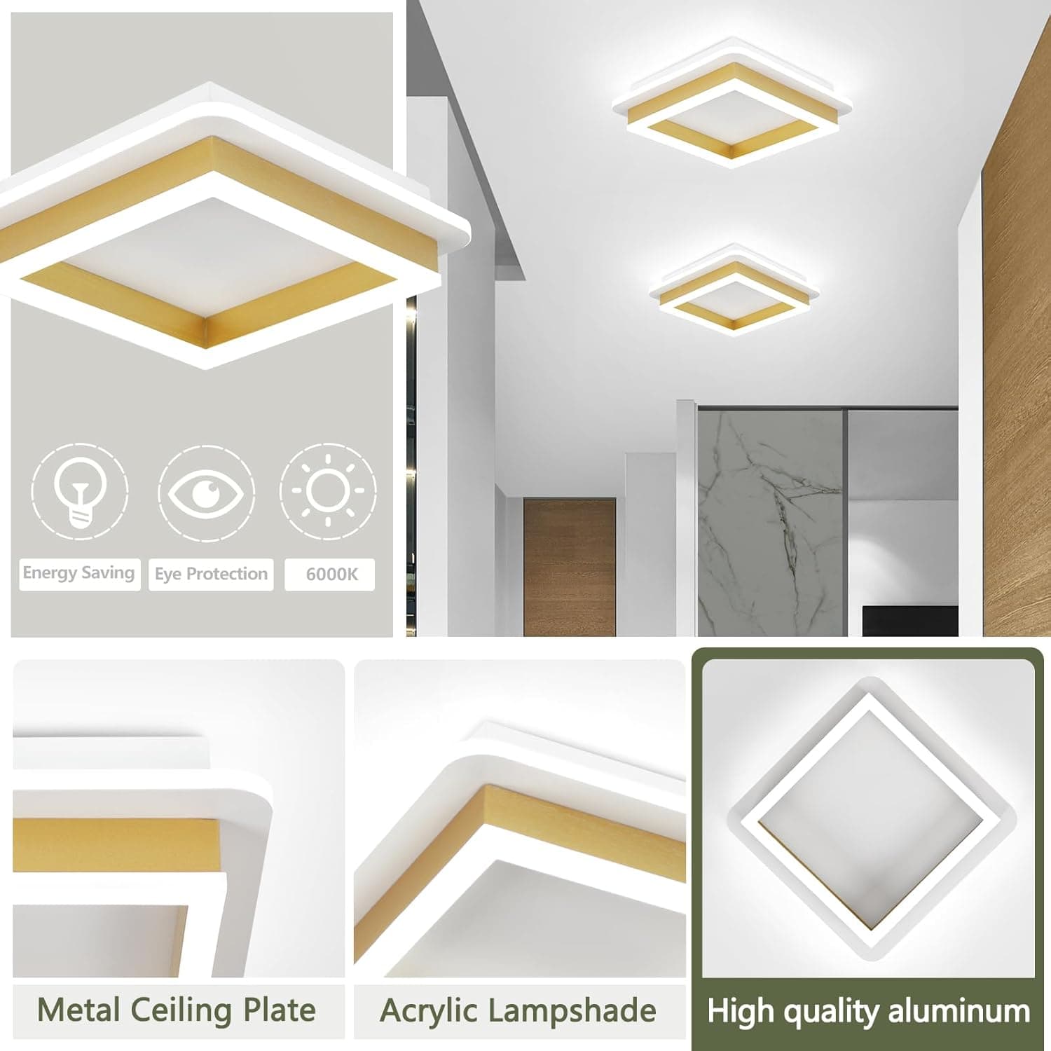 Energy Saving Eye Protection 6000K  
Metal Ceiling Plate  
Acrylic Lampshade  
High quality aluminum