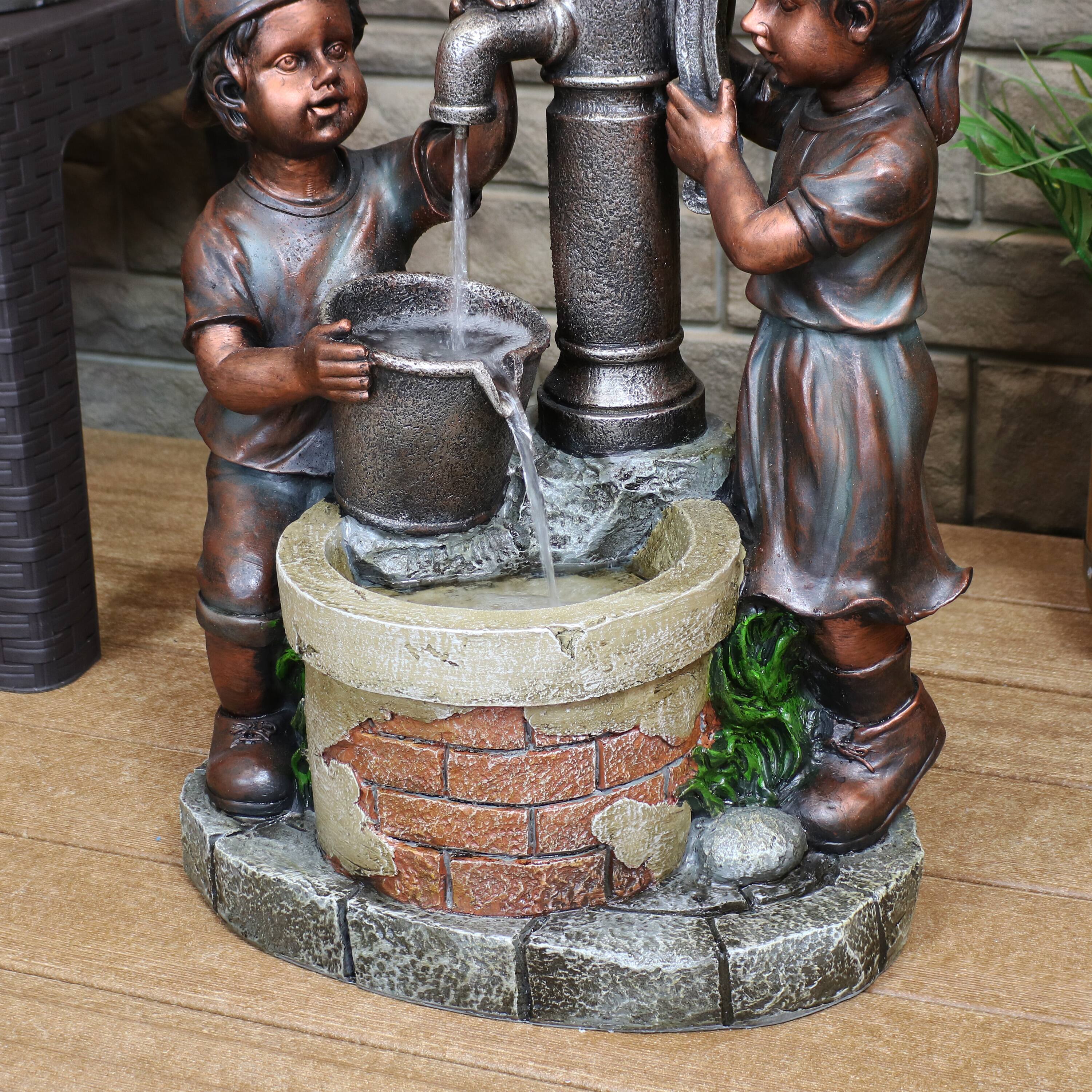 Alt View 5. Sunnydaze - Jack and Jill at Water Pump and Well Water Fountain - 24 in - Bronze.