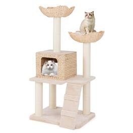 Gymax - 48'' Cattail Cat Tower w/ Sisal Scratching Posts Perch Condo Basket Bed Ladder - GYM15021