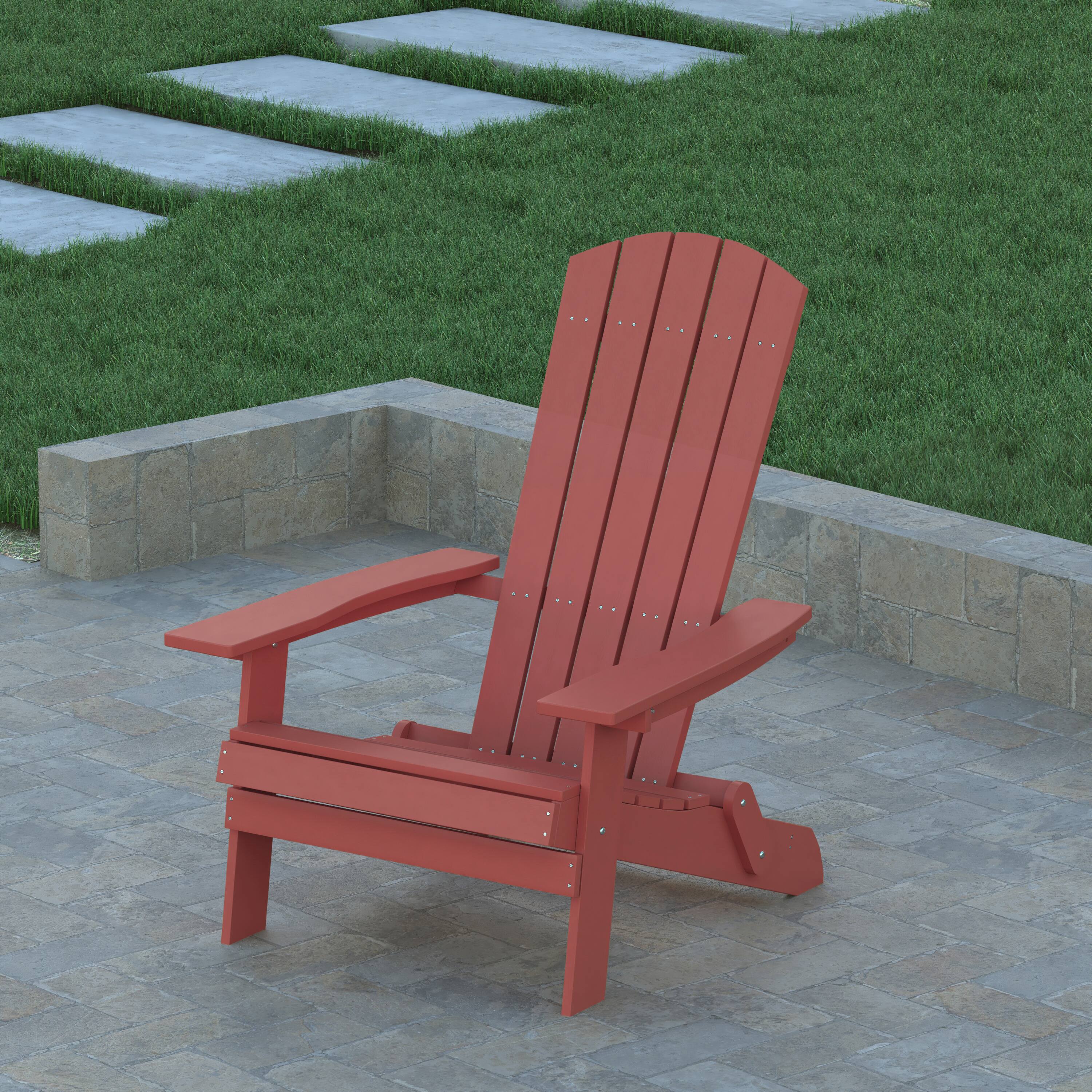 Alt View 3. Emma + Oliver - All-Weather Poly Resin Folding Adirondack Chair - Patio Chair - Red.