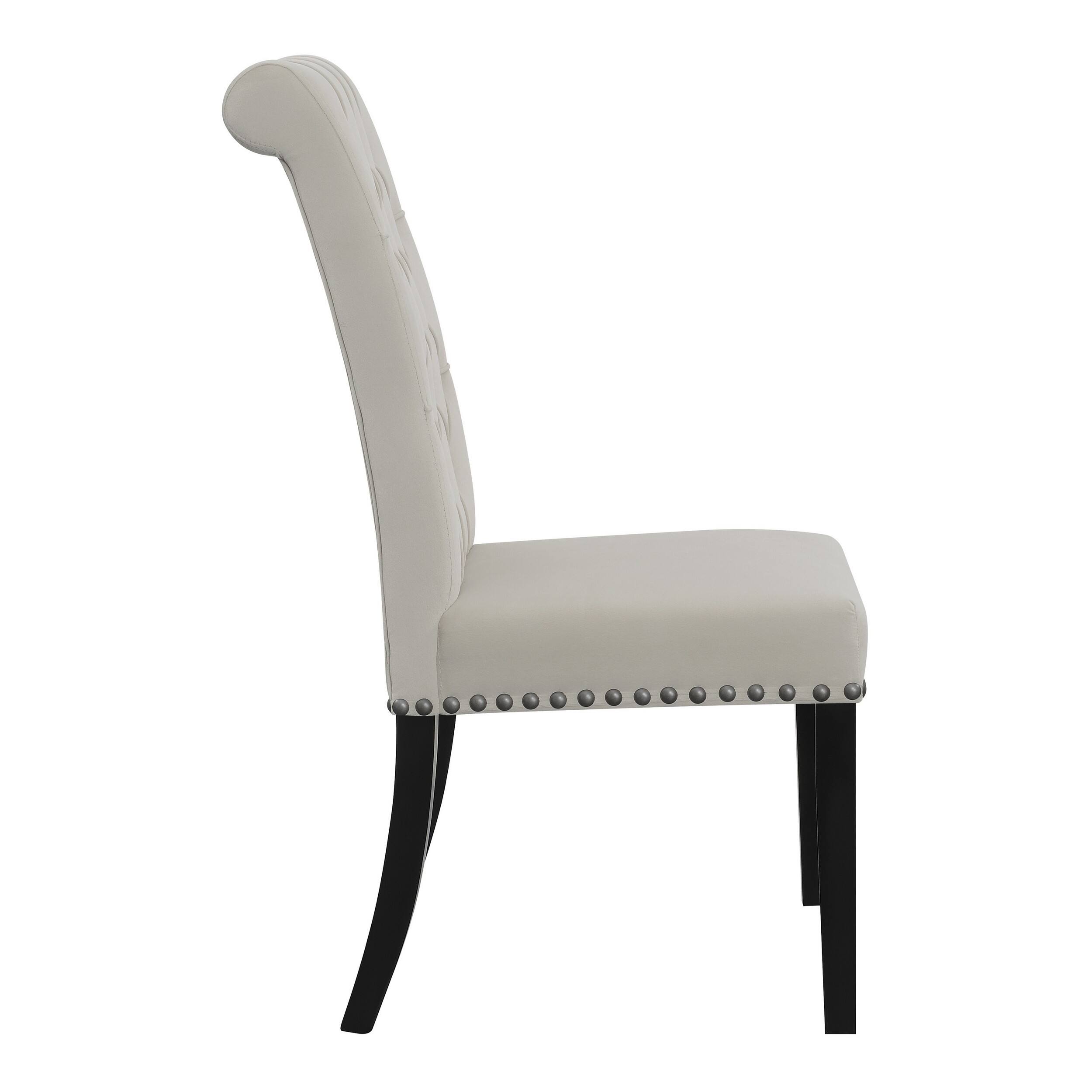 Left. Manhattan Lane - Ali 20 Inch Set of 2 Side Chairs, Light  Button Tufted Rolled Back - Gray, Brown.