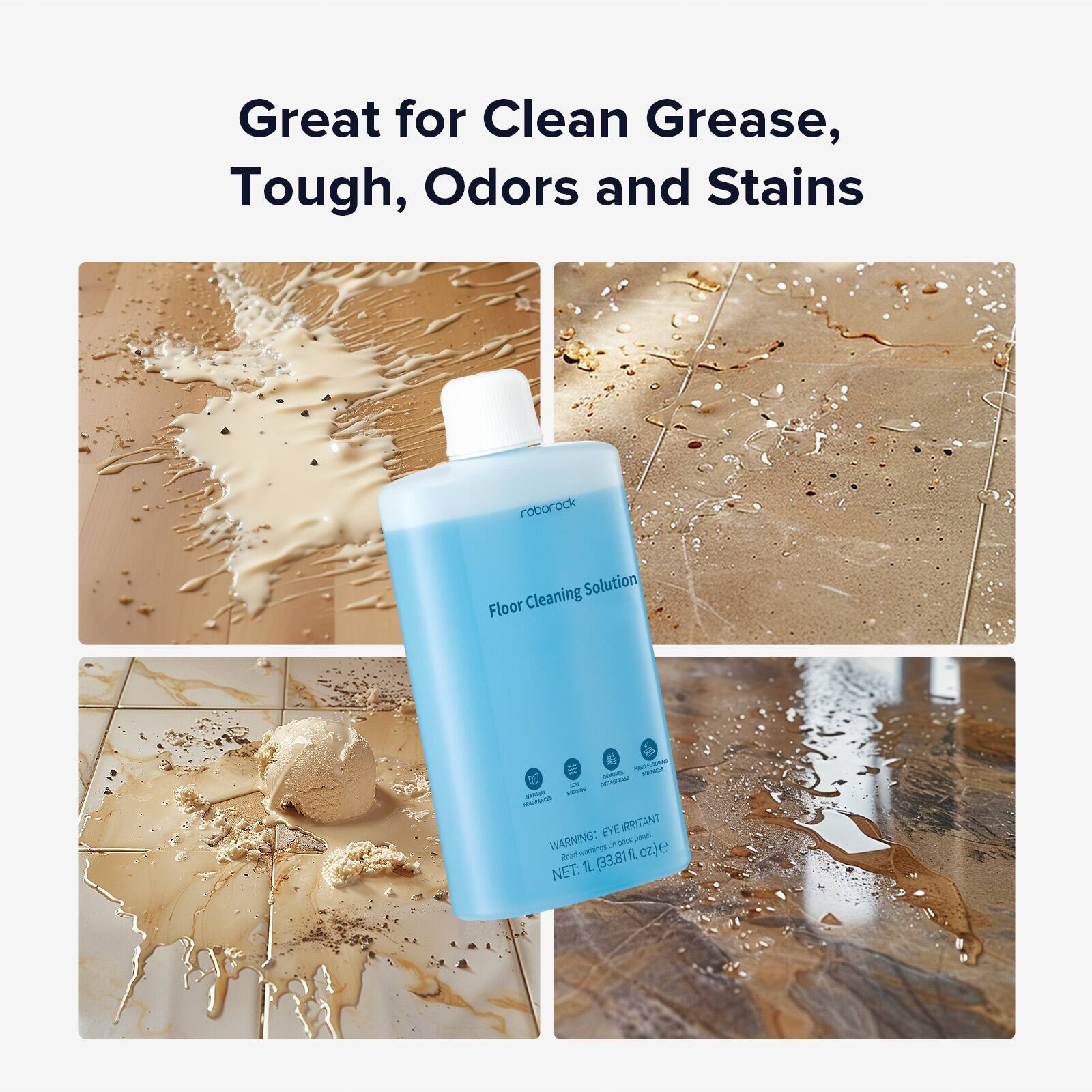 Great for Clean Grease, Tough, Odors and Stains Roborock Solution Floor Cleaning Eye Solution (33.81 fl oz net).