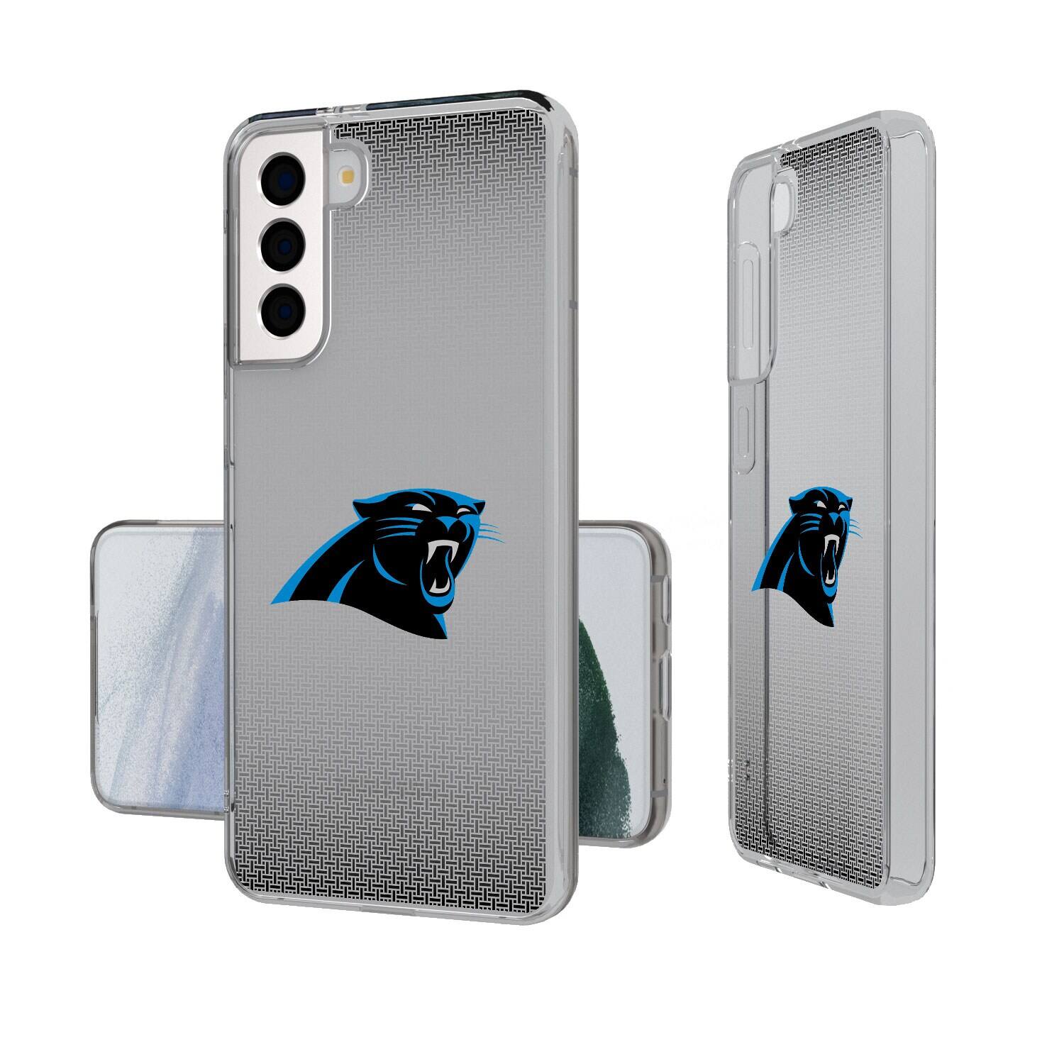 Front. Keyscaper - Carolina Panthers Linen Logo Galaxy Clear Case - S24 - Multicolor.