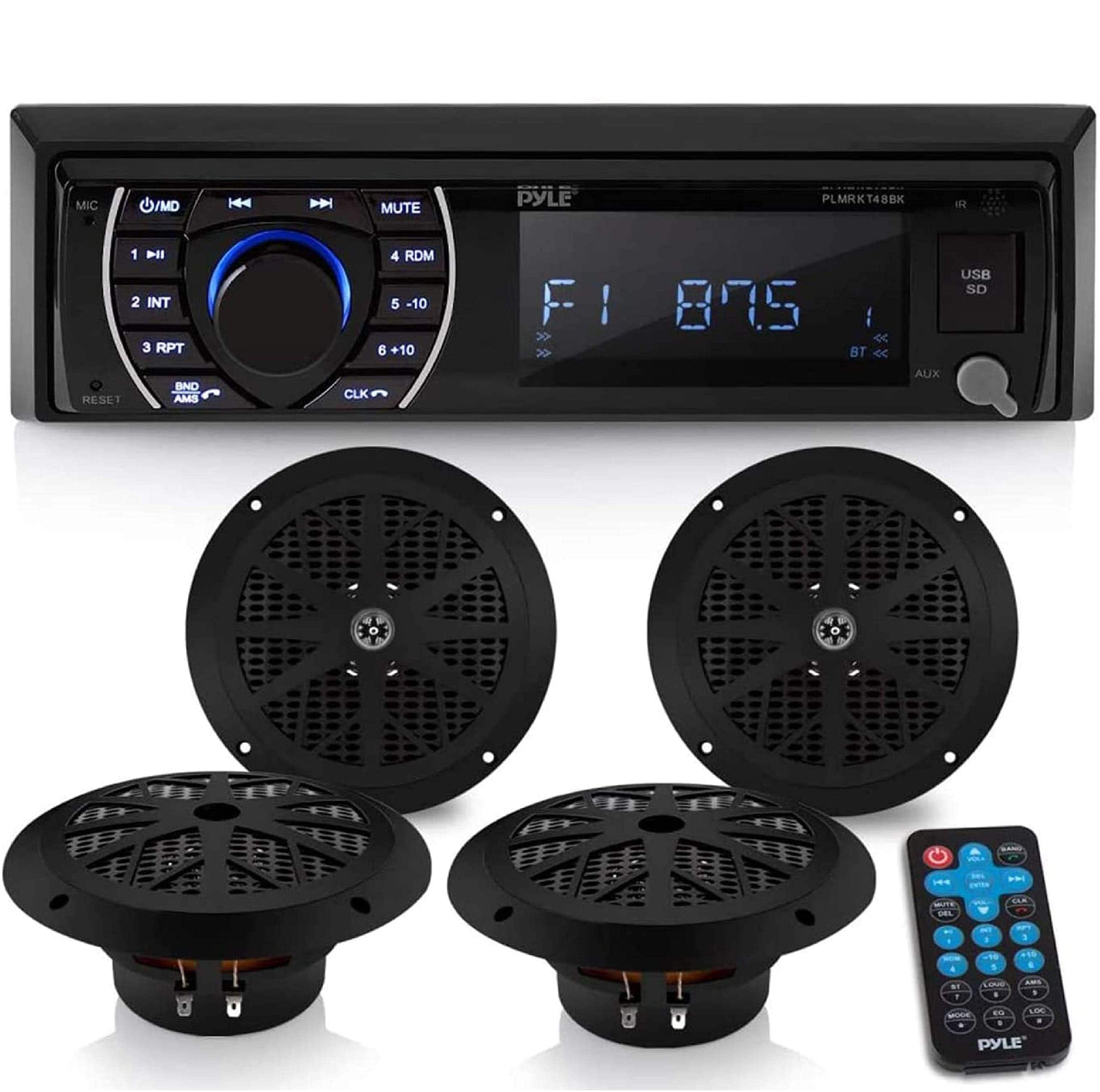 Pyle - PLMRKT48BK Marine Head Unit Receiver Kit, Bluetooth, LCD, 6.5” Waterproof Speakers (4), MP3/SD Readers