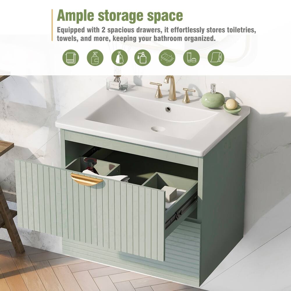 Ample storage space  
Equipped with 2 spacious drawers, it effortlessly stores toiletries, towels, and more, keeping your bathroom organized.