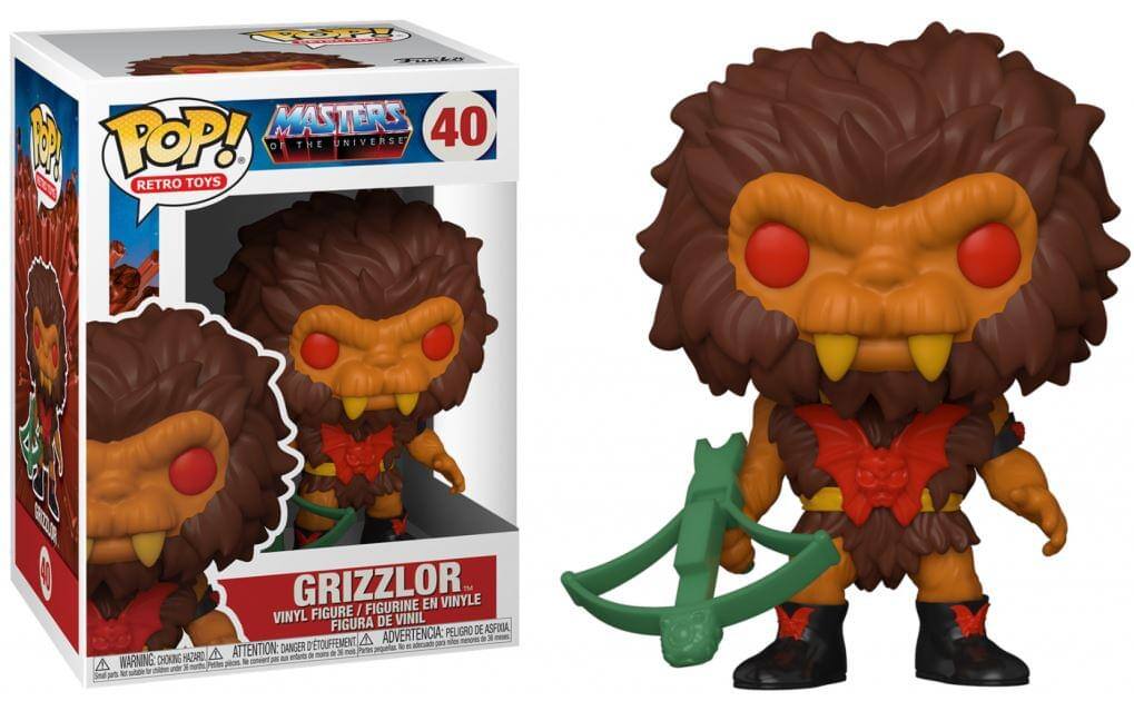 **POP! Retro Toys**

**Master of the Universe**

**40**

**Grizzlor**

**Vinyl Figure / Figurine en Vinyle / Figura de Vinil**

**Warning: Choking Hazard**  
**Attention: Danger d'étouffement**  
**Advertencia: Peligro de asfixia**

**Small parts. Not for children under 3 years.**  
**Pequeñas piezas. No es adecuado para niños menores de 3 años.**
