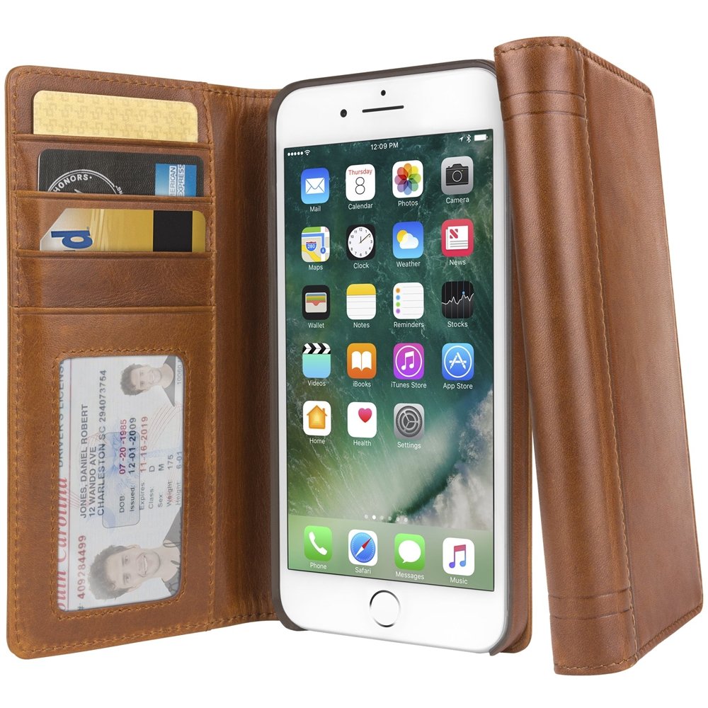 journal case for apple iphone 6 plus, 7 plus and 8 plus - cognac