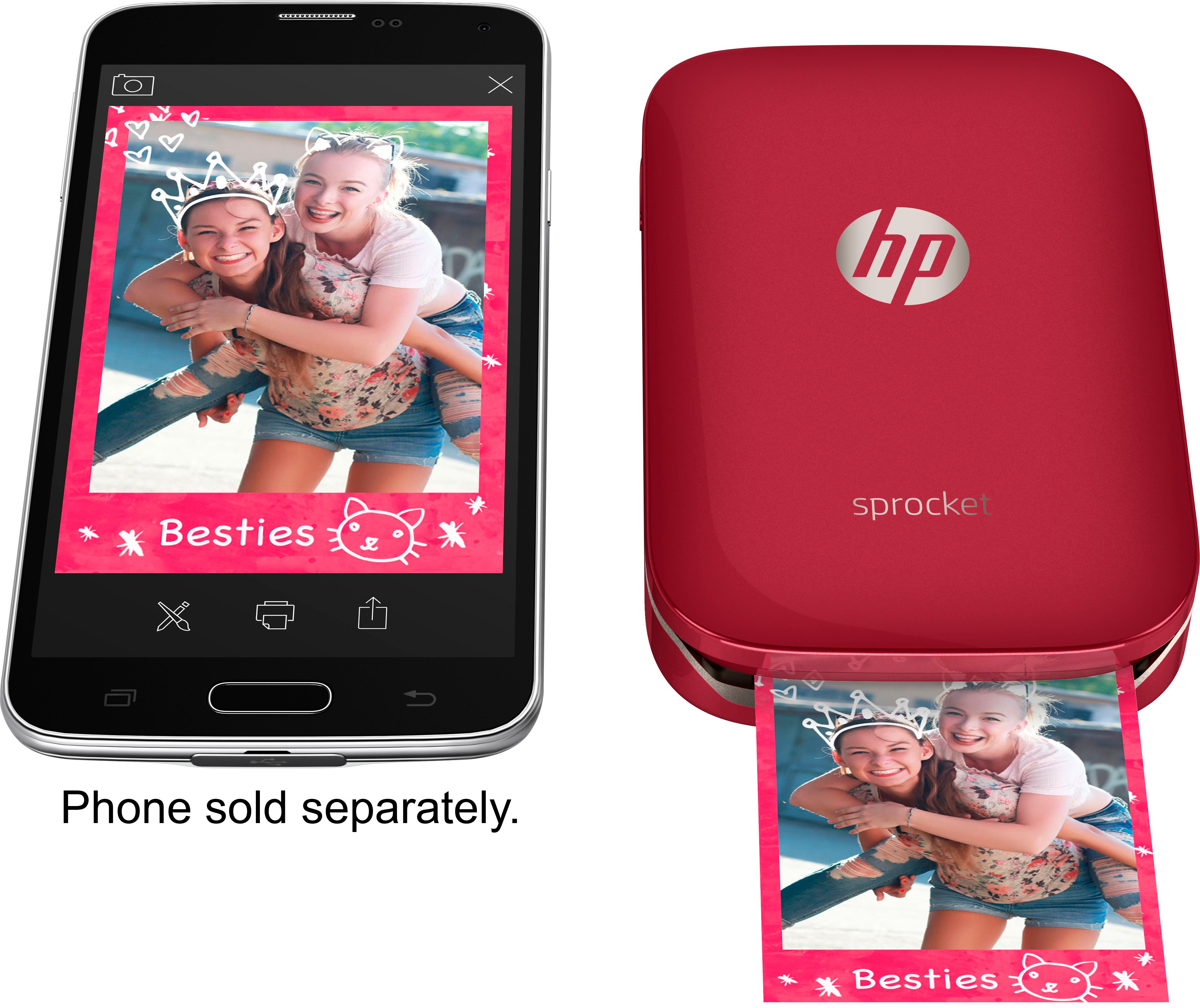 HP Sprocket Portable Photo Printer, Print Social Media Photos on 2x3  Sticky-Backed Paper - Red (Z3Z93A)