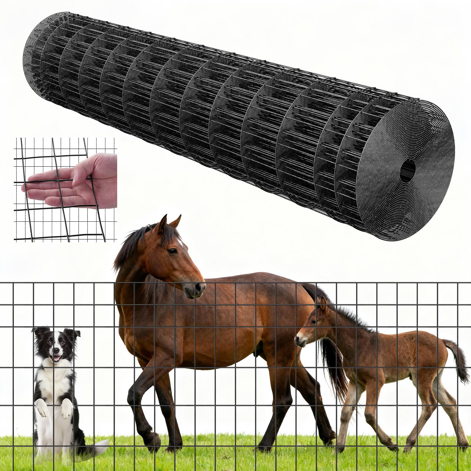 Front. VEVOR - Farm Fence,48 in x 50 ft, 2x4 in Mesh 14 Gauge Galvanized Steel Wire Fencing , Heavy Duty Vinyl Coated Livestock Fence - Black.