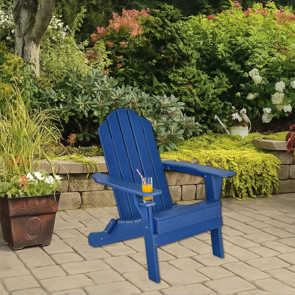 Hivvago - Folding All-Weather Patio Chair with Integrated Cup Holder - Navy