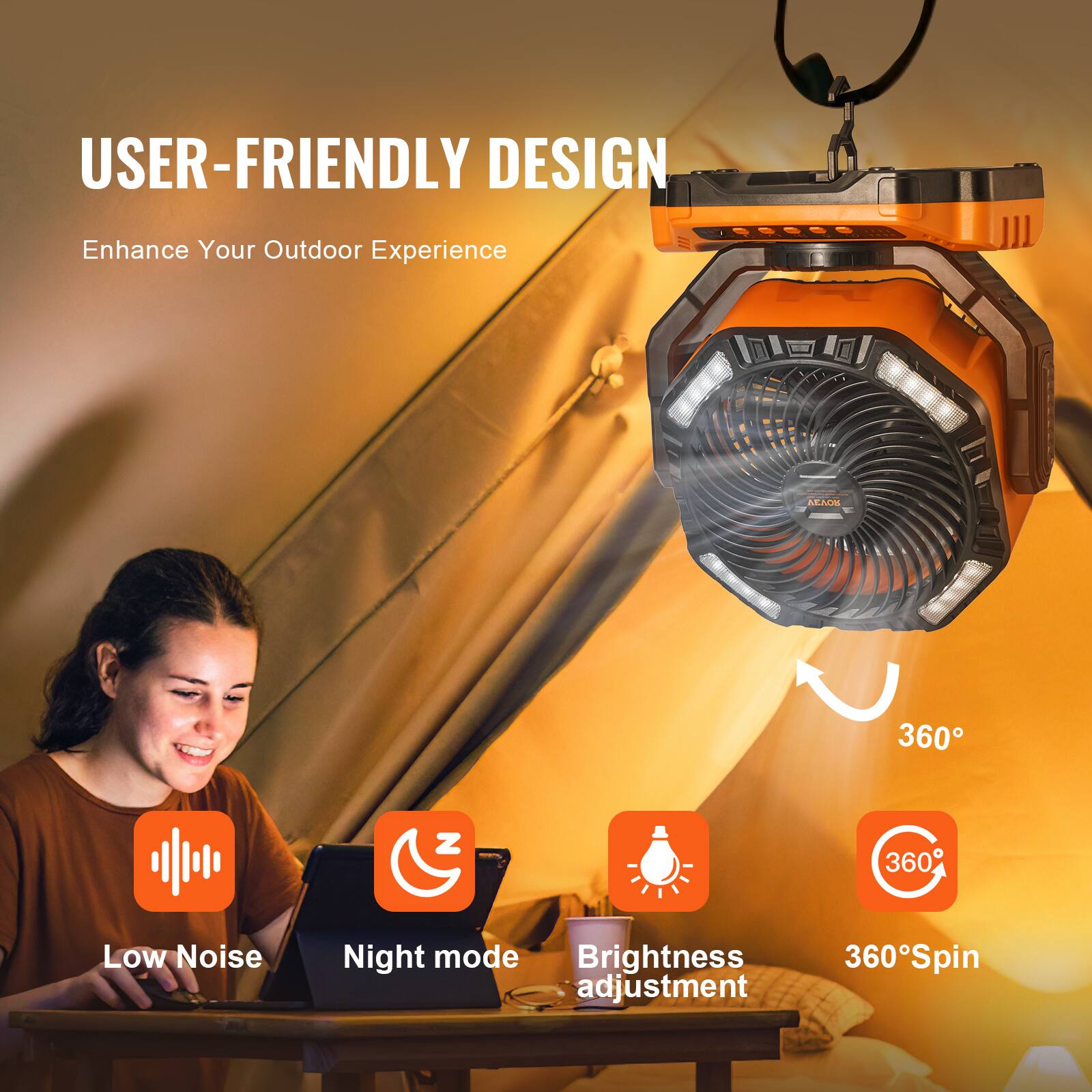 USER-FRIENDLY DESIGN  
Enhance Your Outdoor Experience  

- Low Noise  
- Night mode  
- Brightness adjustment  
- 360°Spin
