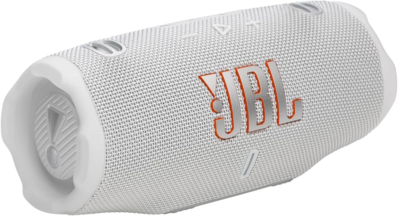 Left. JBL - Charge 6 Portable Waterproof Bluetooth Speaker with Carrying Case - White.