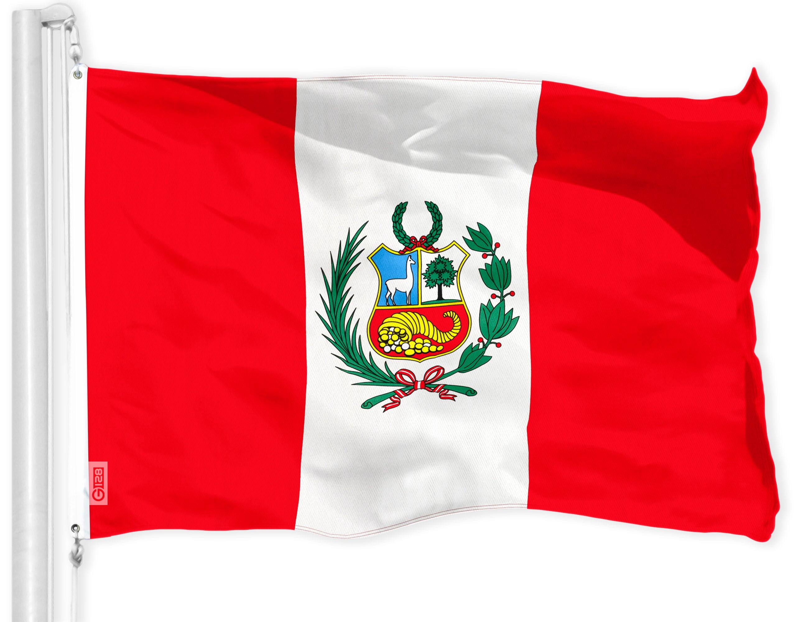 Front. G128 - Peru (Peruvian) Flag 3 x 5 ft 150D Polyester - Assorted Colors.