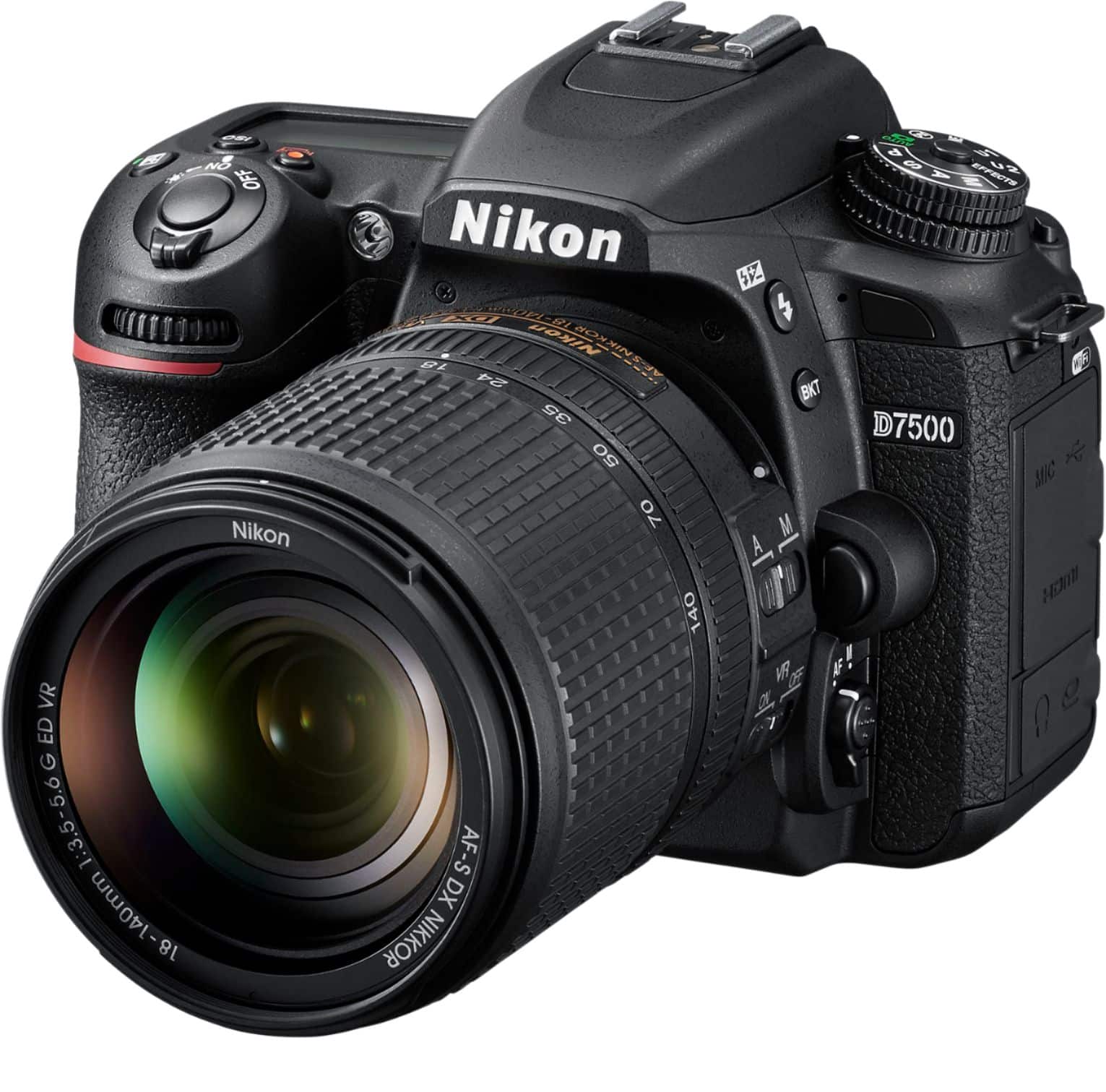Left. Nikon - D7500 DSLR 4K Video Camera with AF-S DX NIKKOR 18-140mm f/3.5-5.6G ED VR lens - Black.