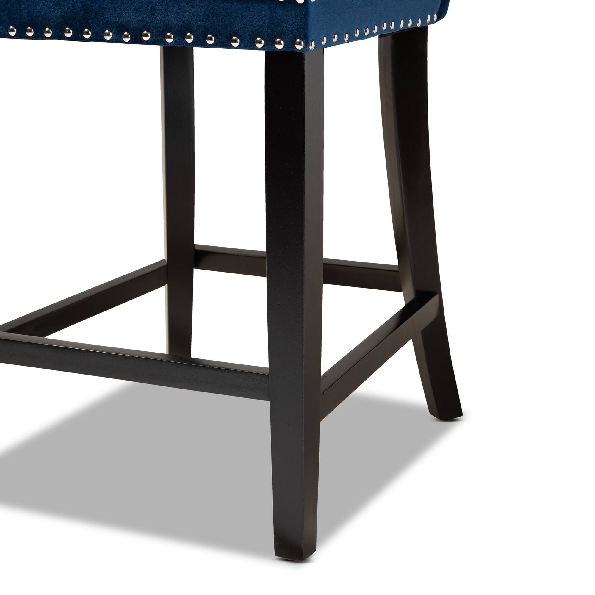 Alt View 2. Baxton Studio - Howell Modern Transitional Velvet Upholstered and Finished Wood 2-Piece Counter Stool Set - Navy blue/espresso brown.