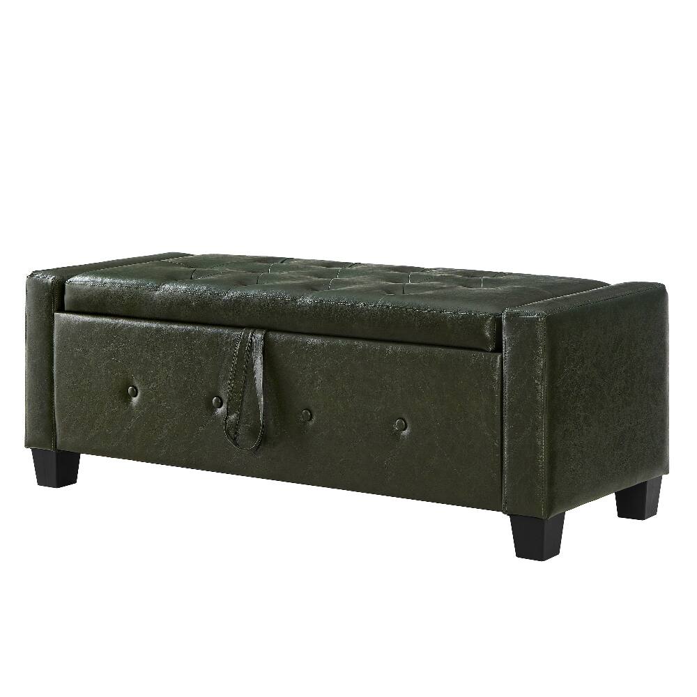 Alt View 9. Ropilly - Ropilly 48 Inch Dark Green Tufted Faux Leather Storage Ottoman Bench Entryway Shoe Bench - Dark Green.
