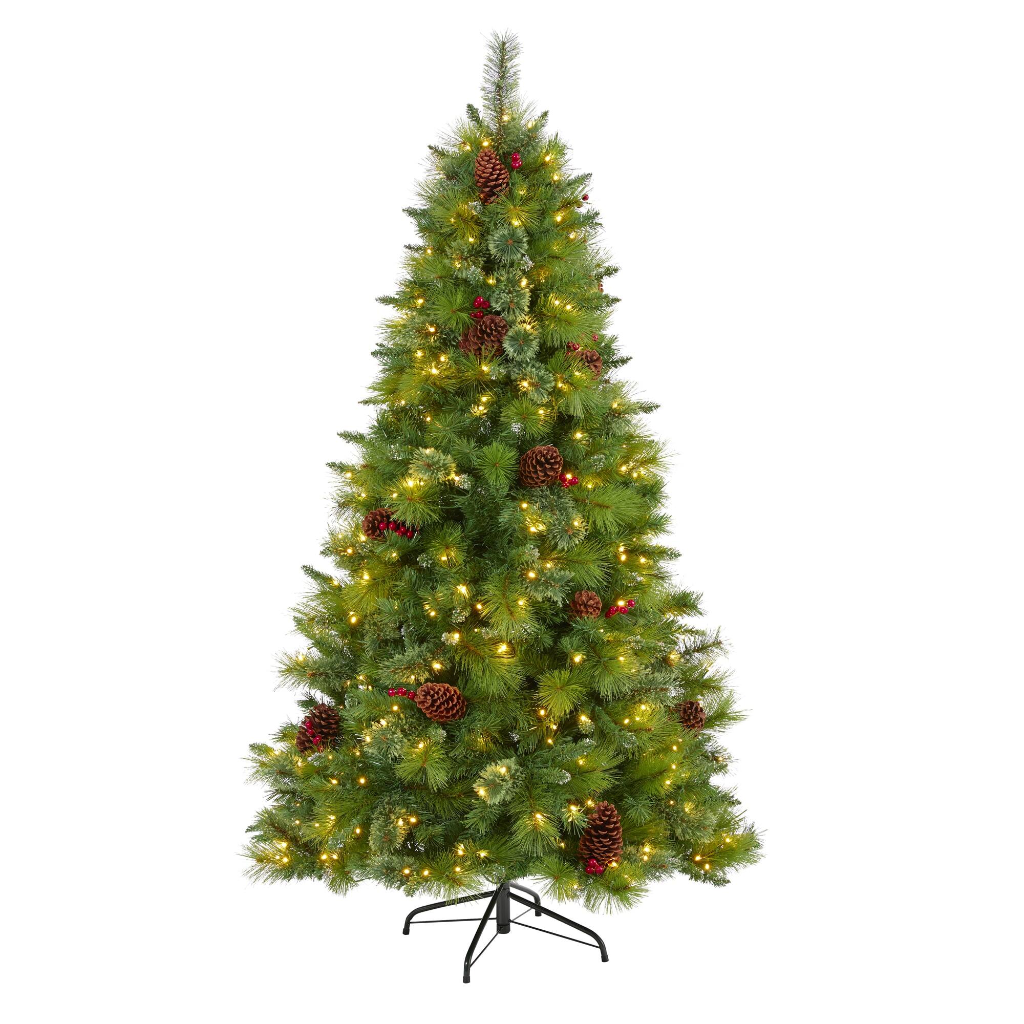 Front. BreeBe - 6’ Montana Pine Christmas Tree with Cones, Berries & 350 LED - Multi.