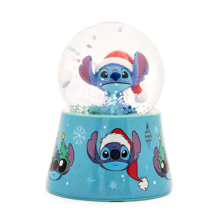 Front. Silver Buffalo - Disney Lilo & Stitch Santa Stitch 3-Inch Mini Light-Up Snow Globe - Blue.