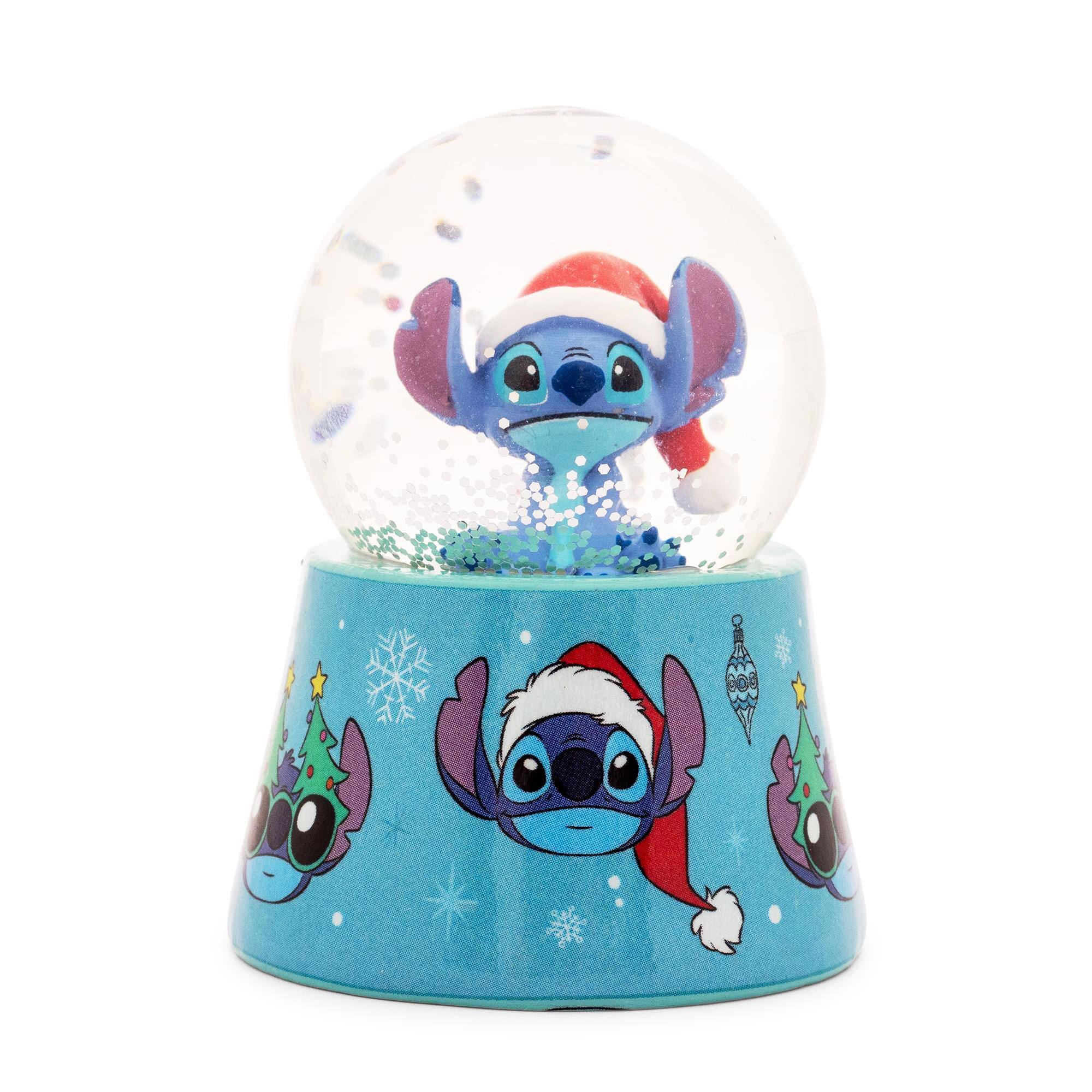 Front. Silver Buffalo - Disney Lilo & Stitch Santa Stitch 3-Inch Mini Light-Up Snow Globe - Blue.