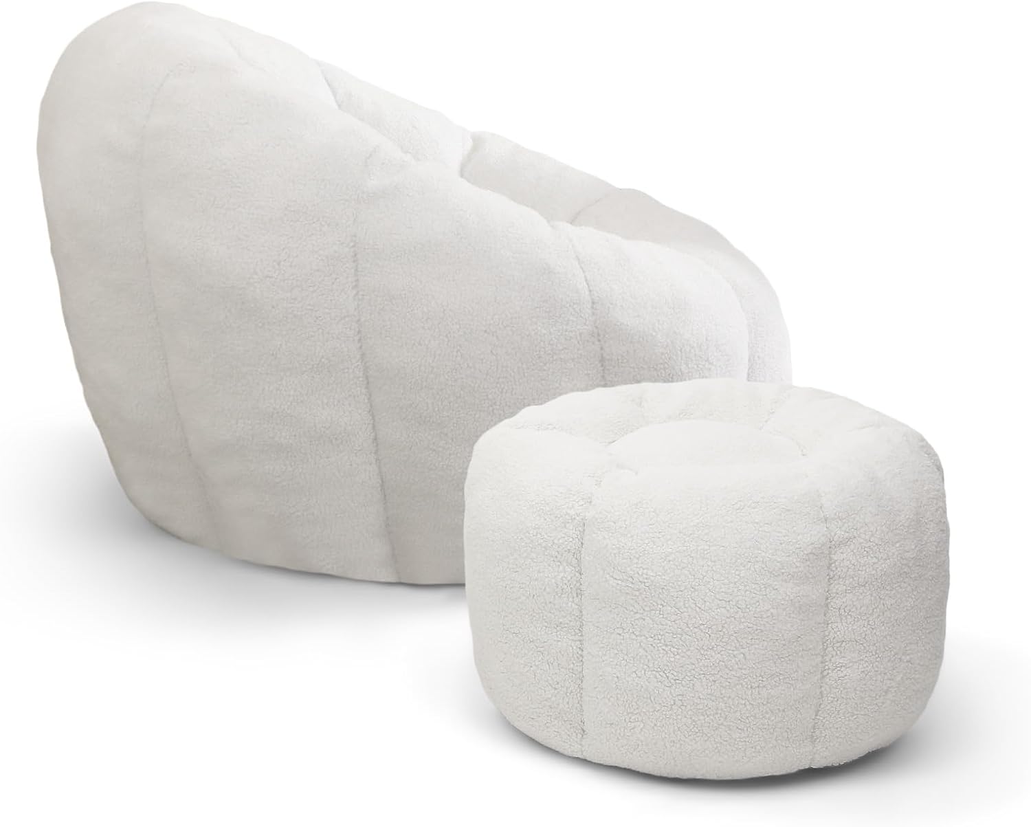 Alt View 5. Trinkets Crazed - Tufted Teddy Plush Bean Bag Chair & Footrest Ottoman, Oversized Comfy Lounge Sofa - white.