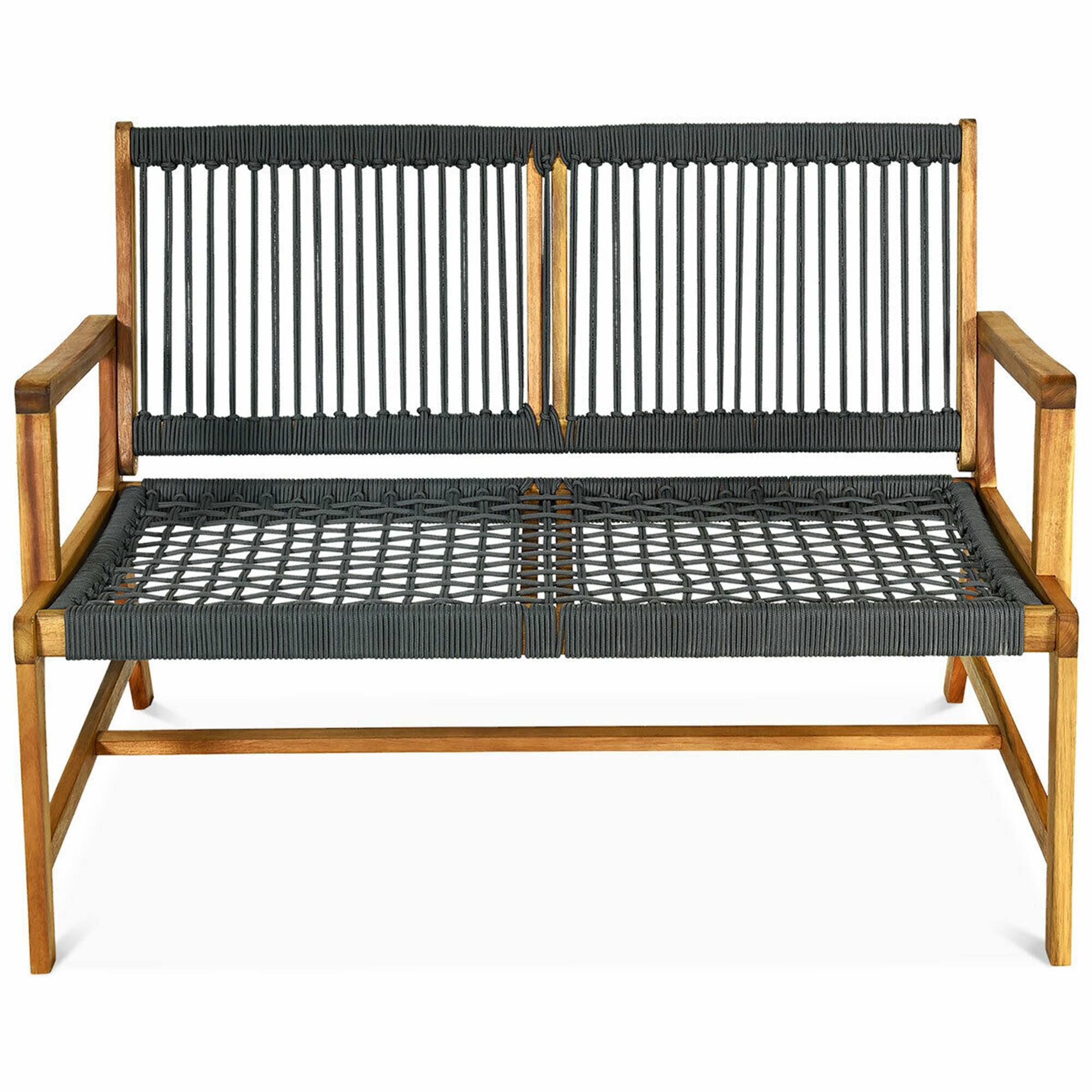 Alt View 3. Gymax - Gymax Wooden Rope Bench Loveseat Patio Garden Outdoor w/ Armrest & Backrest - as pic.