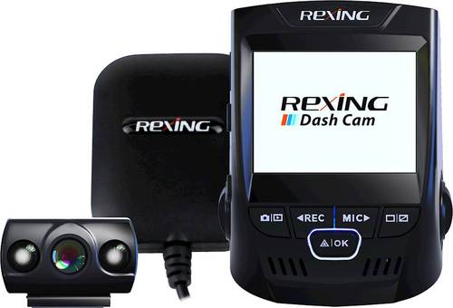 Rexing - V1PG Car Dash Cam with Rear Camera and GPS Logger - Black