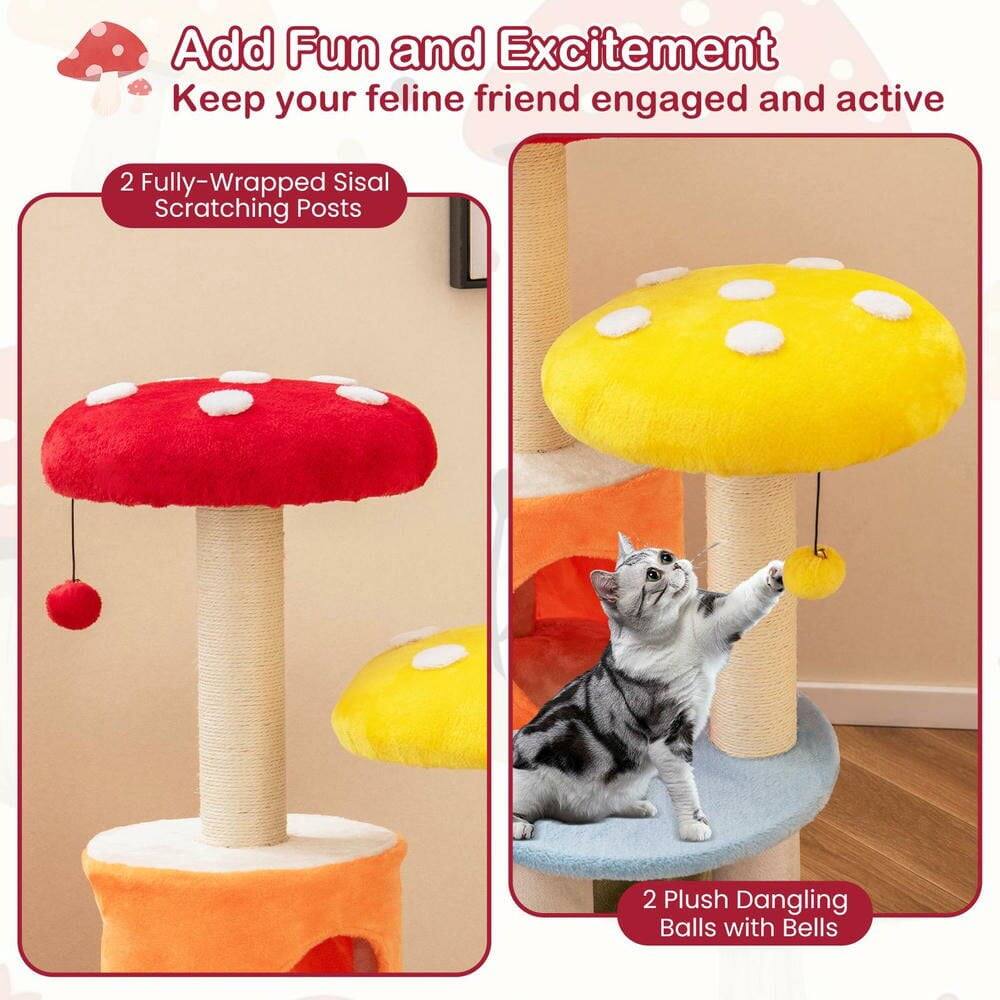 Add Fun and Excitement  
Keep your feline friend engaged and active  

2 Fully-Wrapped Sisal Scratching Posts  
2 Plush Dangling Balls with Bells