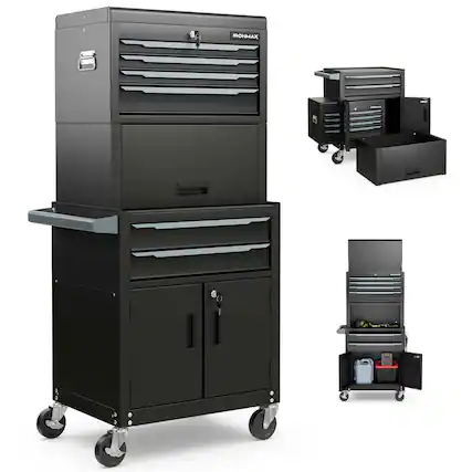 Front. Costway - Costway 6-Drawer Rolling Tool Chest 3-in-1 Heavy-Duty Storage Cabinet with Universal Wheels - Black.
