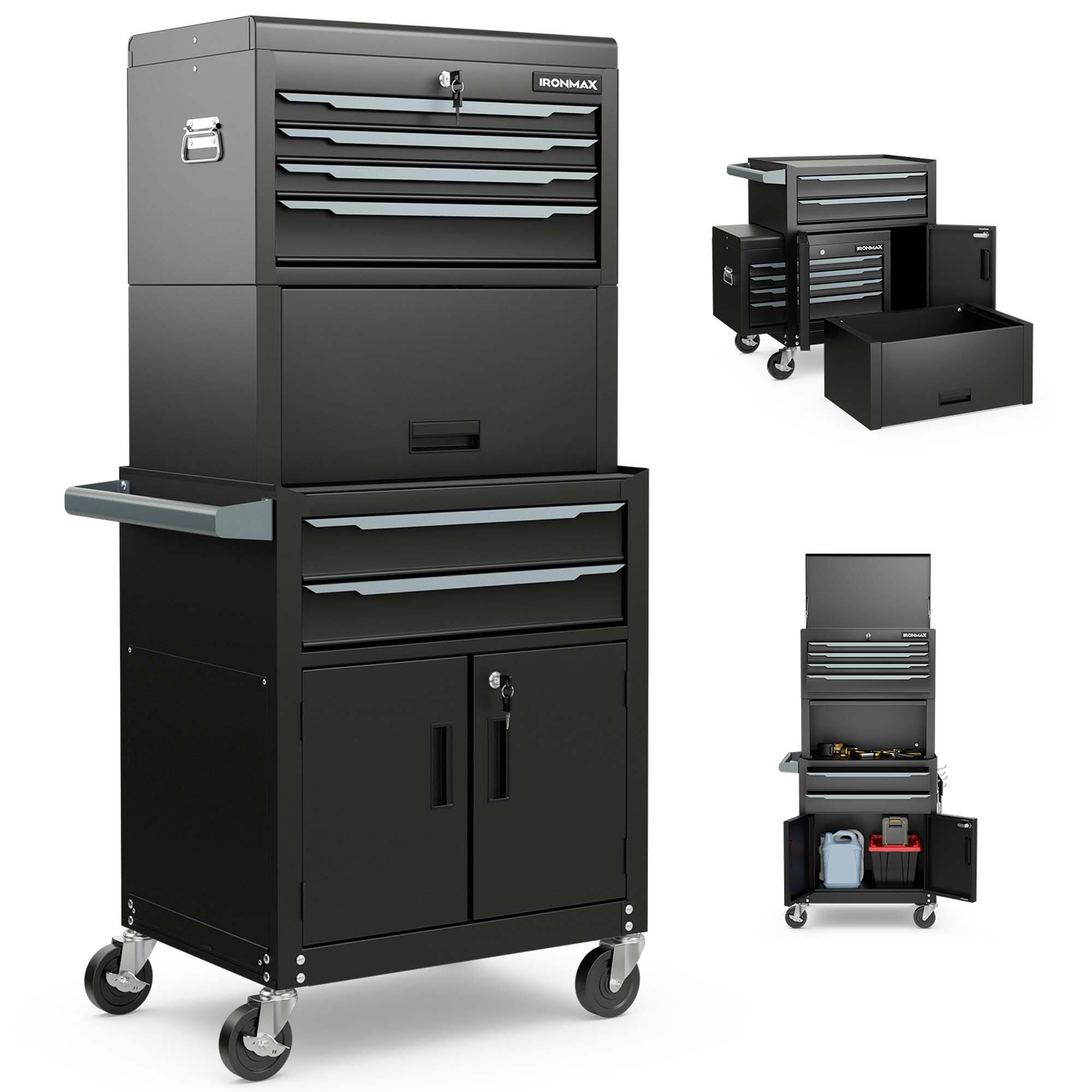 Costway - 6-Drawer Rolling Tool Chest 3-in-1 Heavy-Duty Storage Cabinet with Universal Wheels - Black