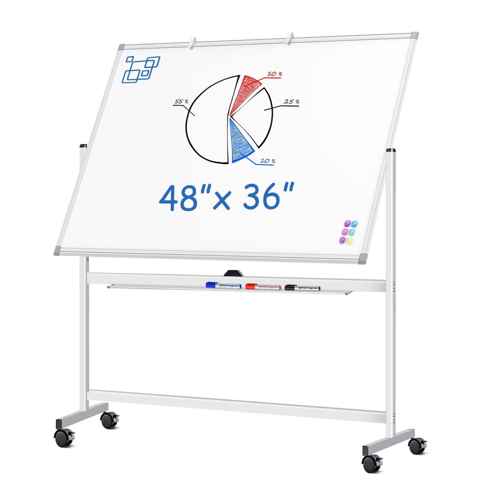 maxtek - Rolling Bulletin Boards 48x36 inches in Double-Sided Mobile Whiteboards & Presentation Supplies Dry Erase Board - White