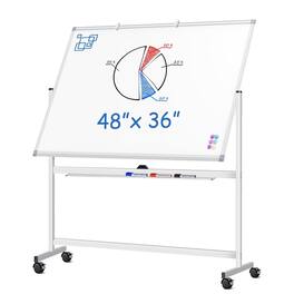 maxtek - Rolling Bulletin Boards 48x36 inches in Double-Sided Mobile Whiteboards & Presentation Supplies Dry Erase Board - White