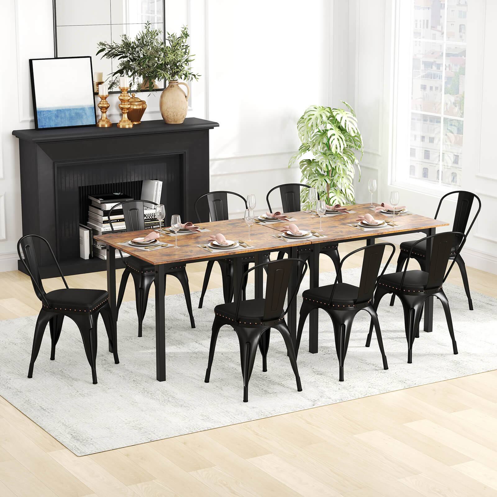 Alt View 1. Costway - Costway Stackable Metal Dining Chairs Set of 4 w/ Backrest & PU Leather Padded Seat - Black.