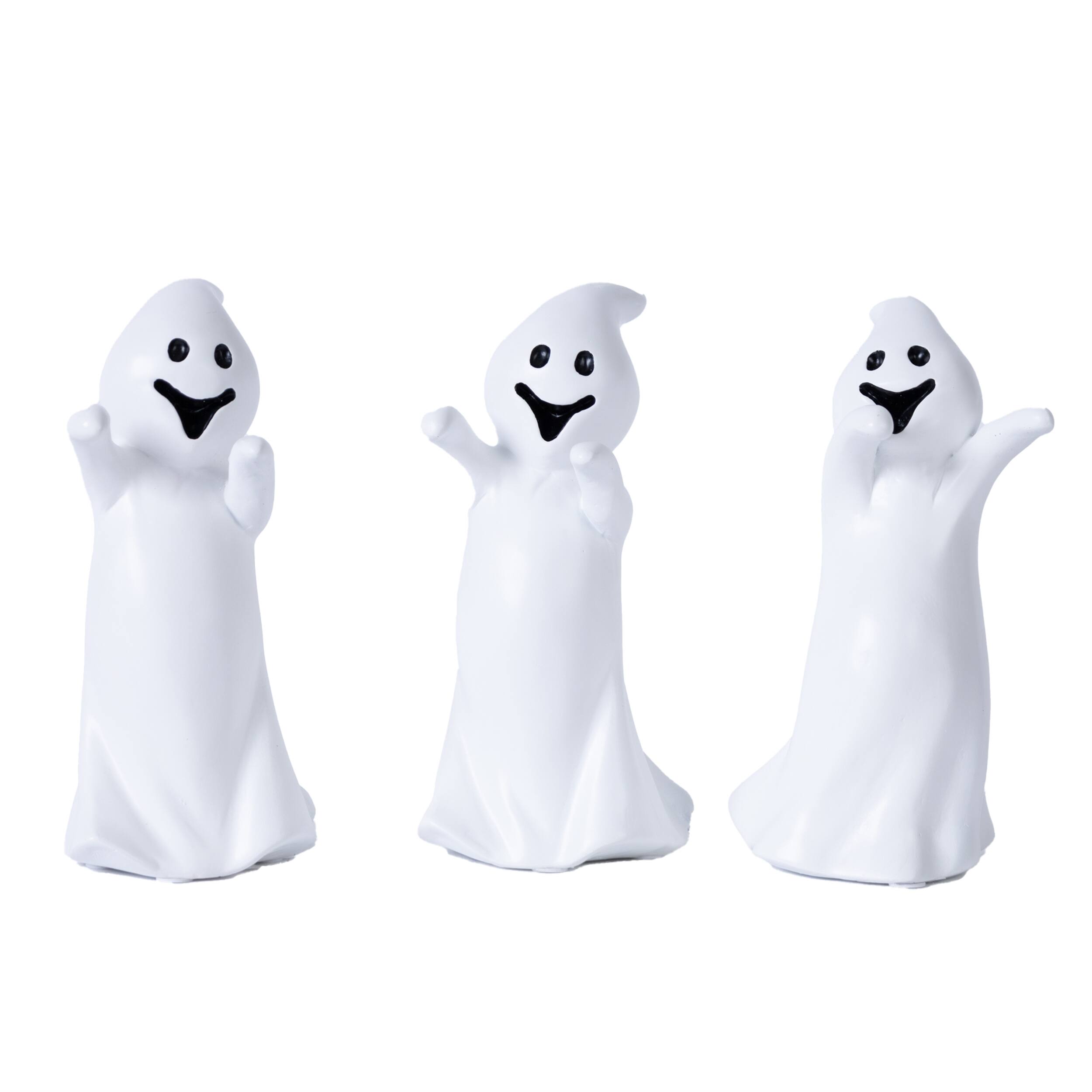 Front. BreeBe - Spooky Ghost Figurine (Set of 3) - White.