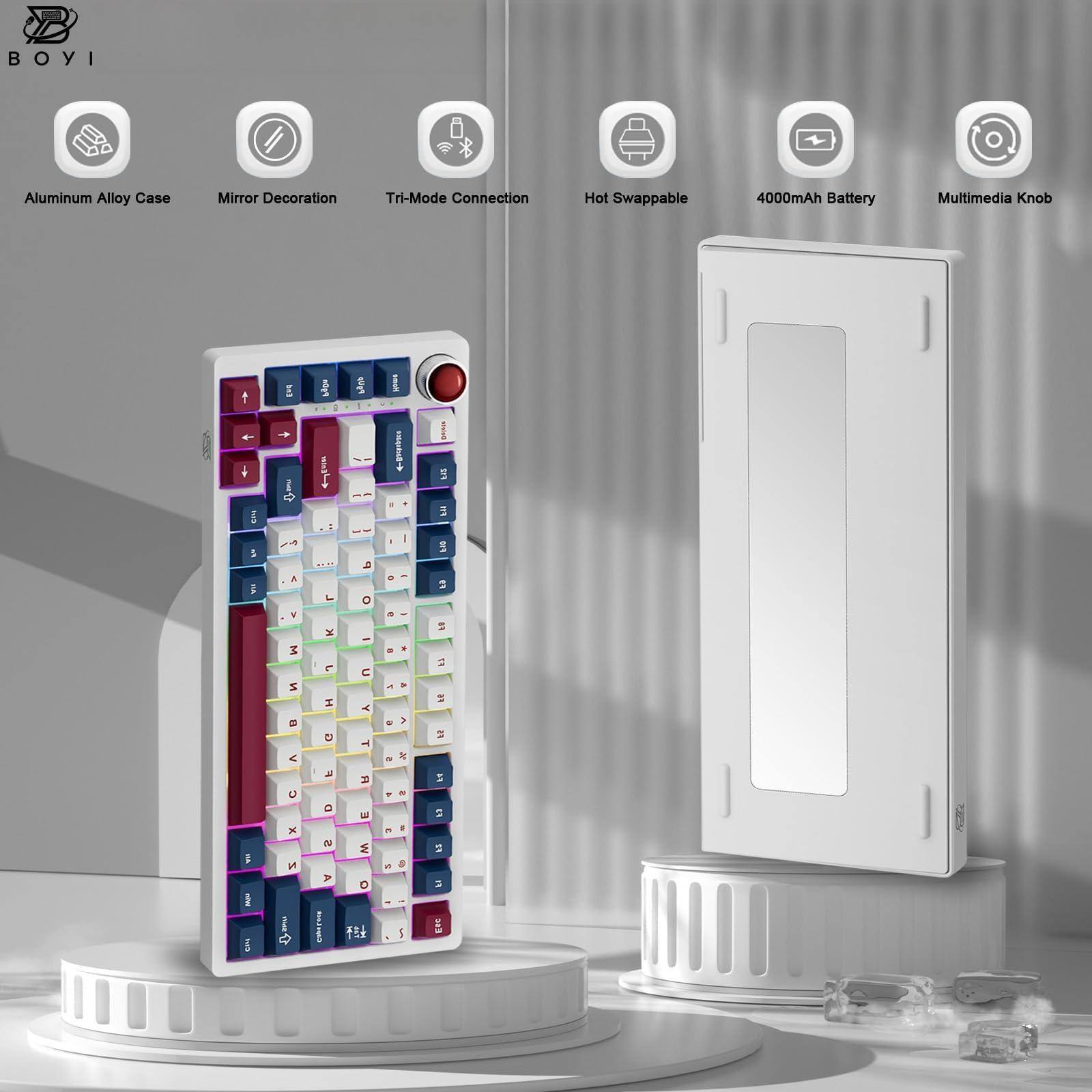 BOYI Aluminum Alloy Case Mirror Decoration Tri-Mode Connection Hot Swappable 4000mAh Battery Multimedia Knob