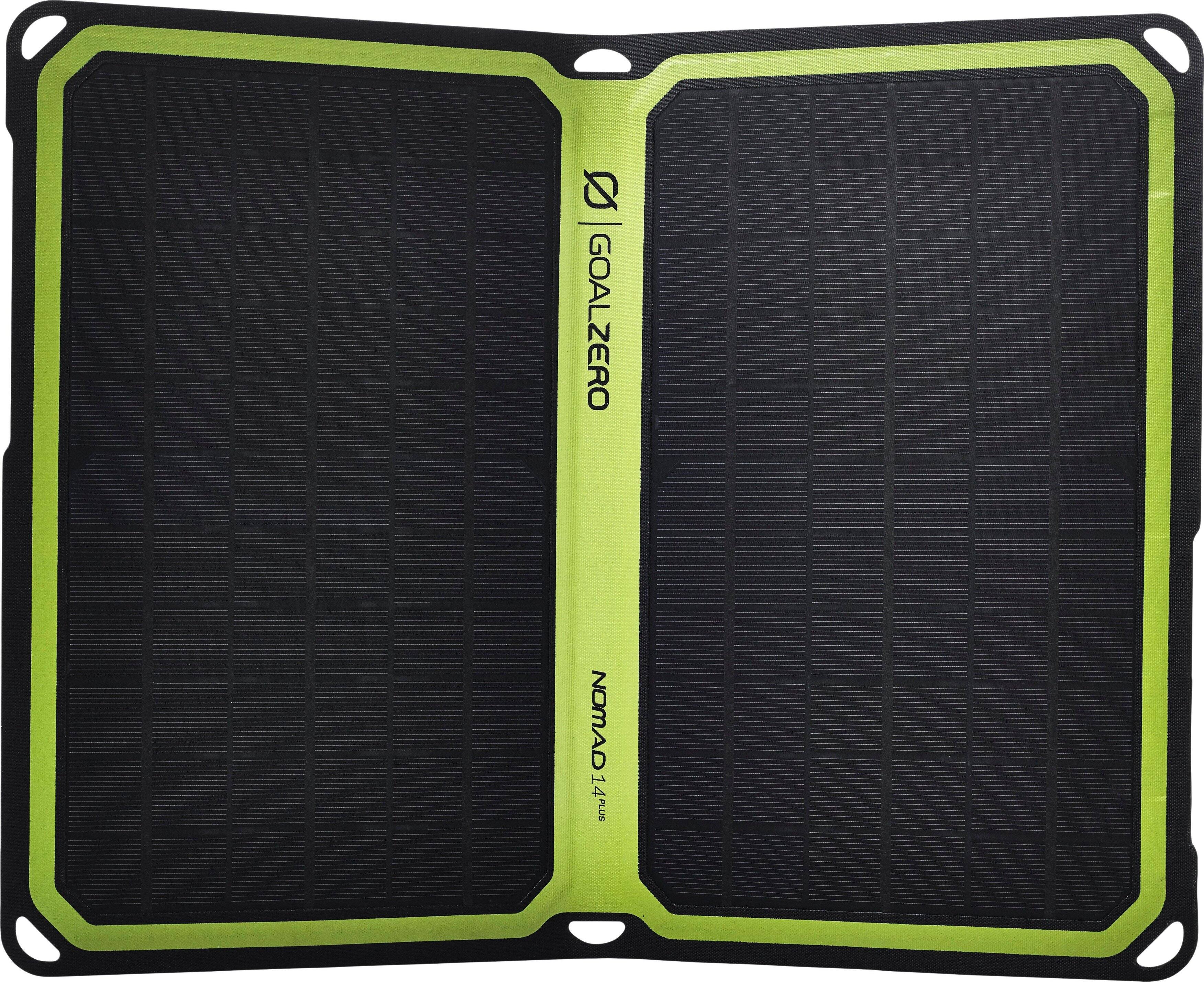 Front. Goal Zero - Nomad 14 Plus Solar Panel - Black with Green Accent.