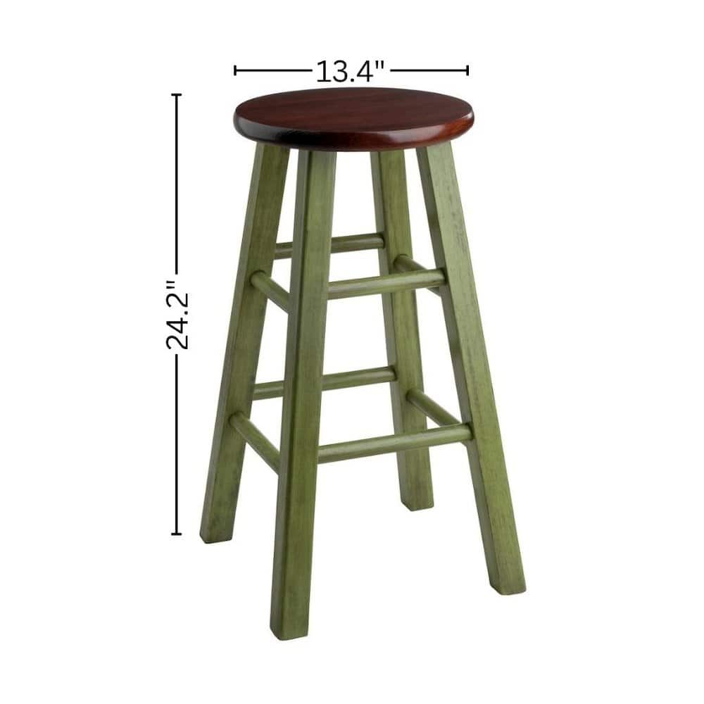 FurniFact - 24" Rustic Green Counter Stool - Rustic Green / Walnut