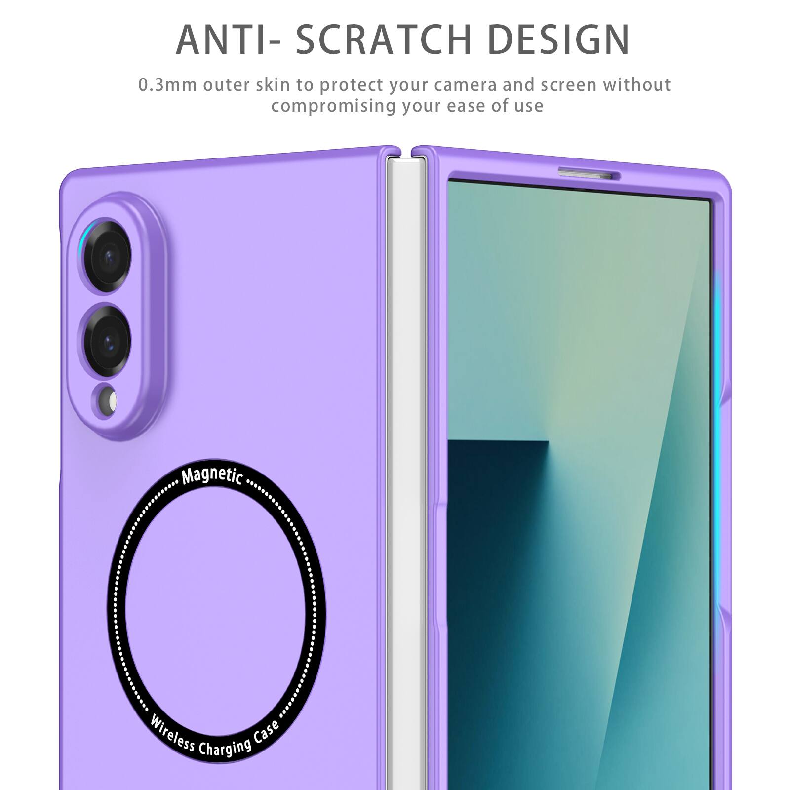 ANTI-SCRATCH DESIGN  
0.3mm outer skin to protect your camera and screen without compromising your ease of use  
Magnetic Wireless Case Charging