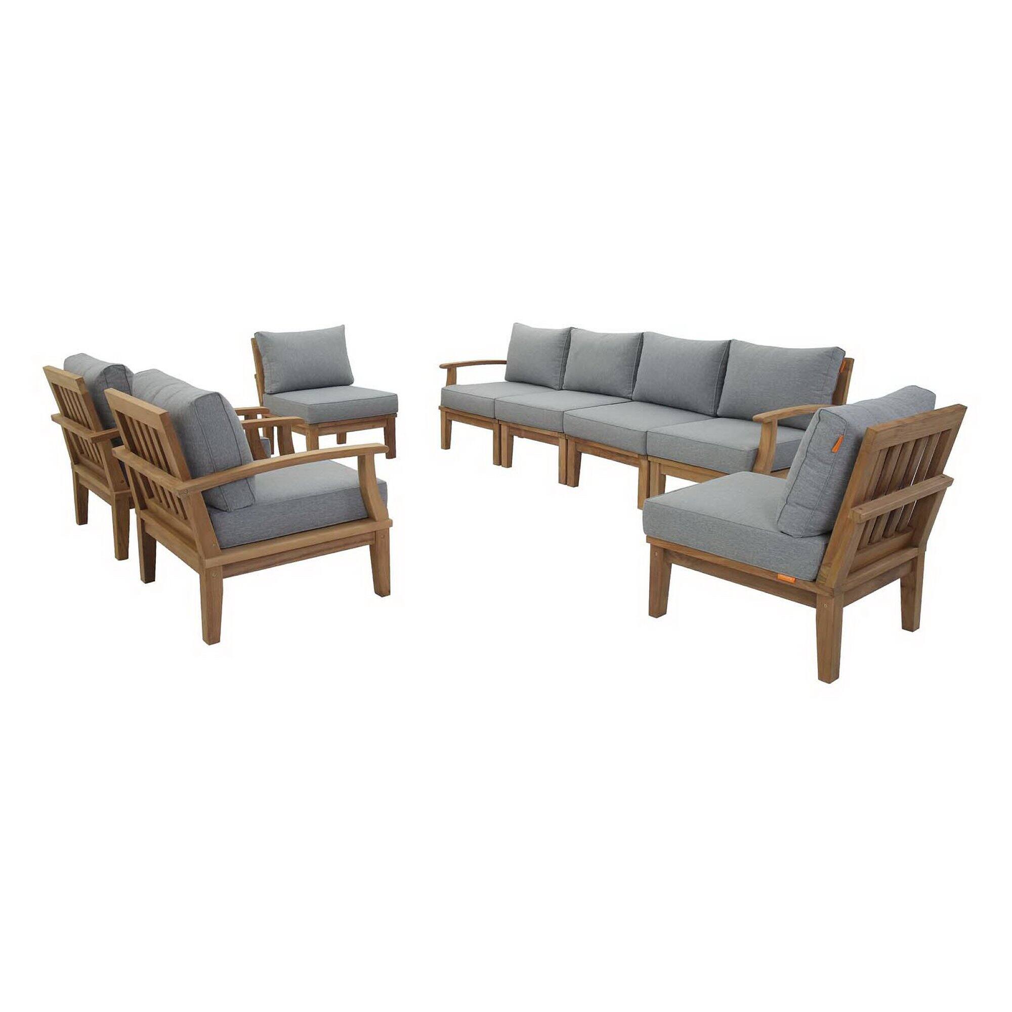 Angle. Modway - Marina 8 Piece Outdoor Patio Teak Set by Modway - Natural Gray.