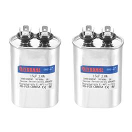 Unique Bargains - 2pcs CBB65 15uF 370/450V Oval Run Start Capacitor for AC Motor Start HVAC Compressor Generator Air Condenser Heat Pump - Silver