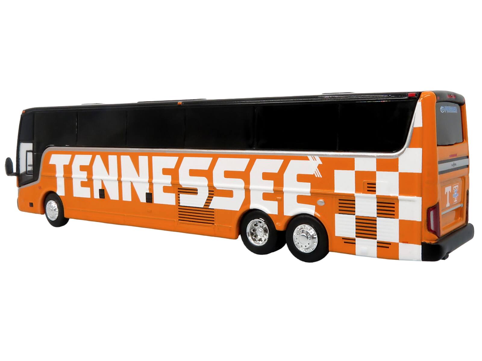 Left. Iconic Replicas - Van Hool TX-45 Motorcoach Bus Premier Transportation University of Tennessee Orange Black Limited Edition 1/87 HO - Orange and Black.