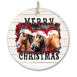 OrnamentallyYou - Merry Christmas Horse Stable Christmas Ornament Circle Version - Multi-colored