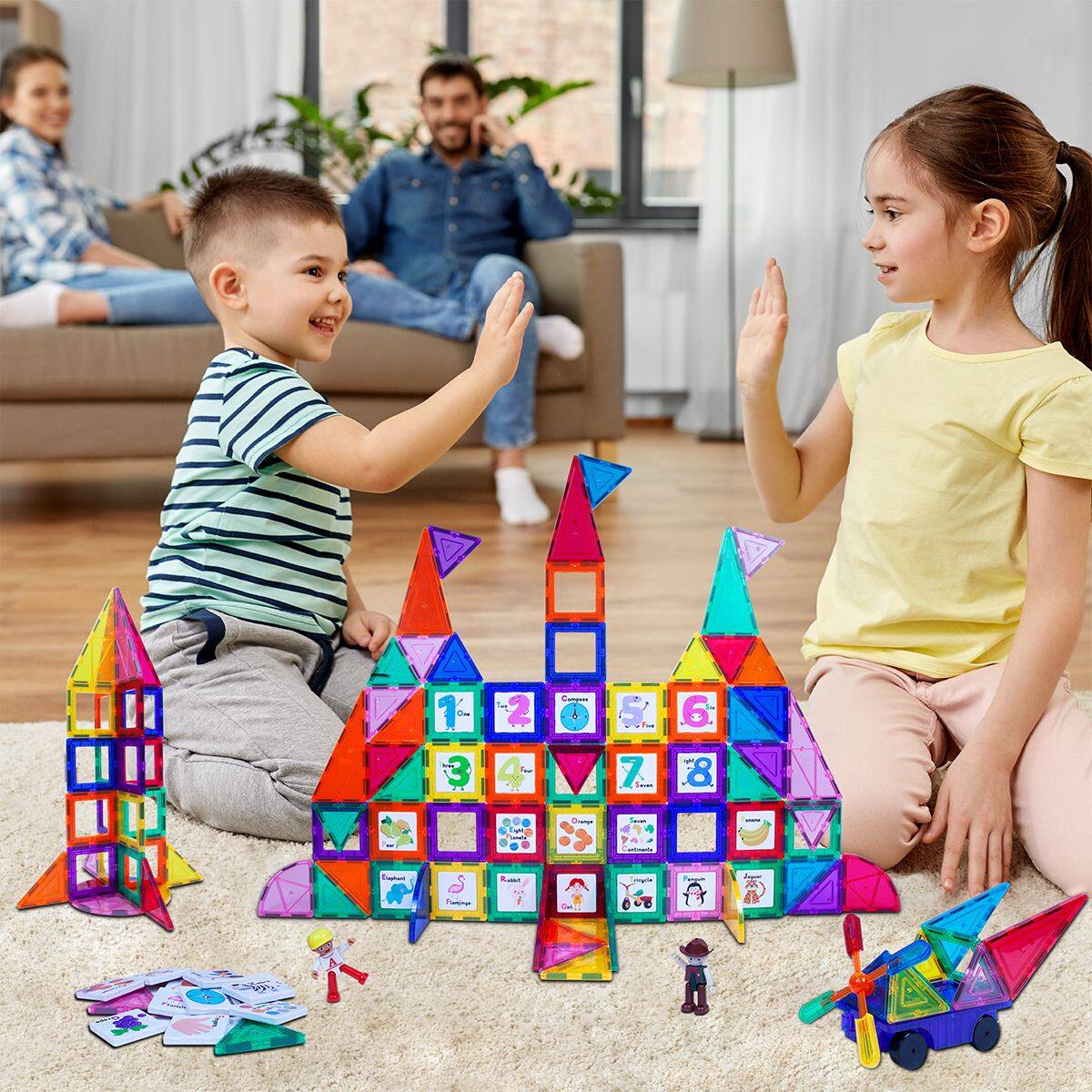 Alt View 2. PicassoTiles - PICASSO-TILES 121 PC Magnetic Tiles, Building Blocks, STEM Toys for Kids 3+.