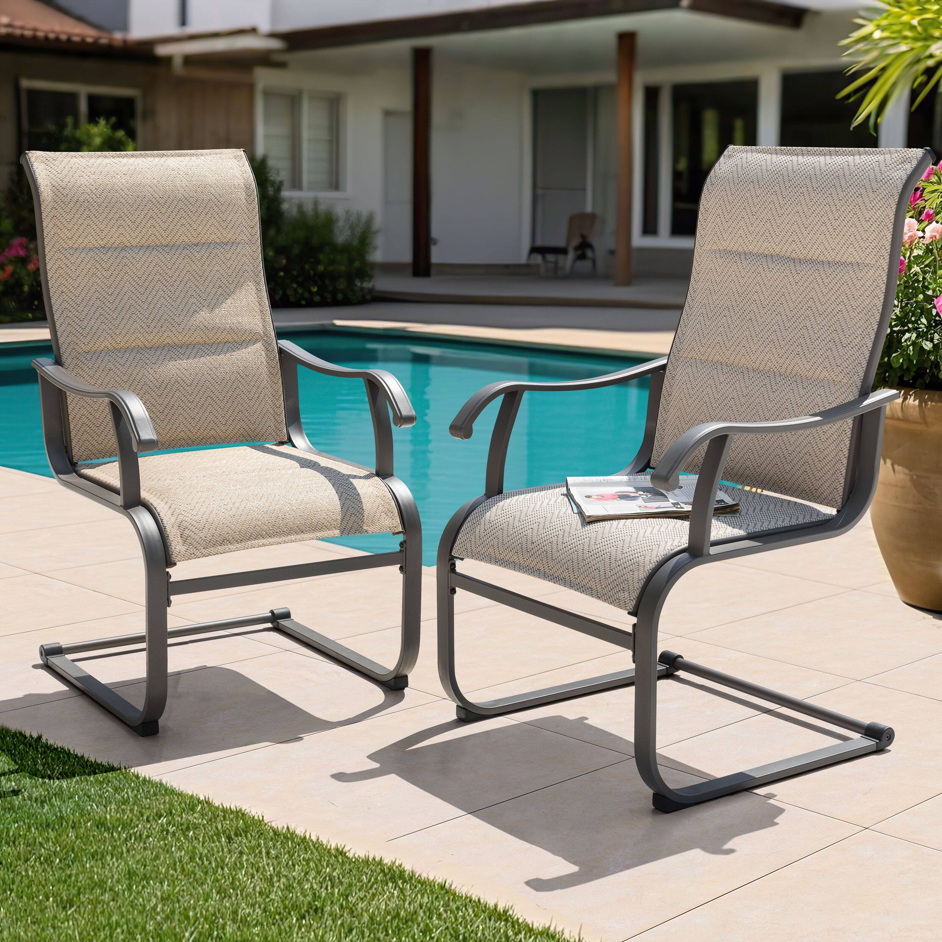 Front. Nuu Garden - Nuu Garden Patio Chair Set of 2, Comfortable Breathable Textilene Outdoor Dining Chairs - Grey.