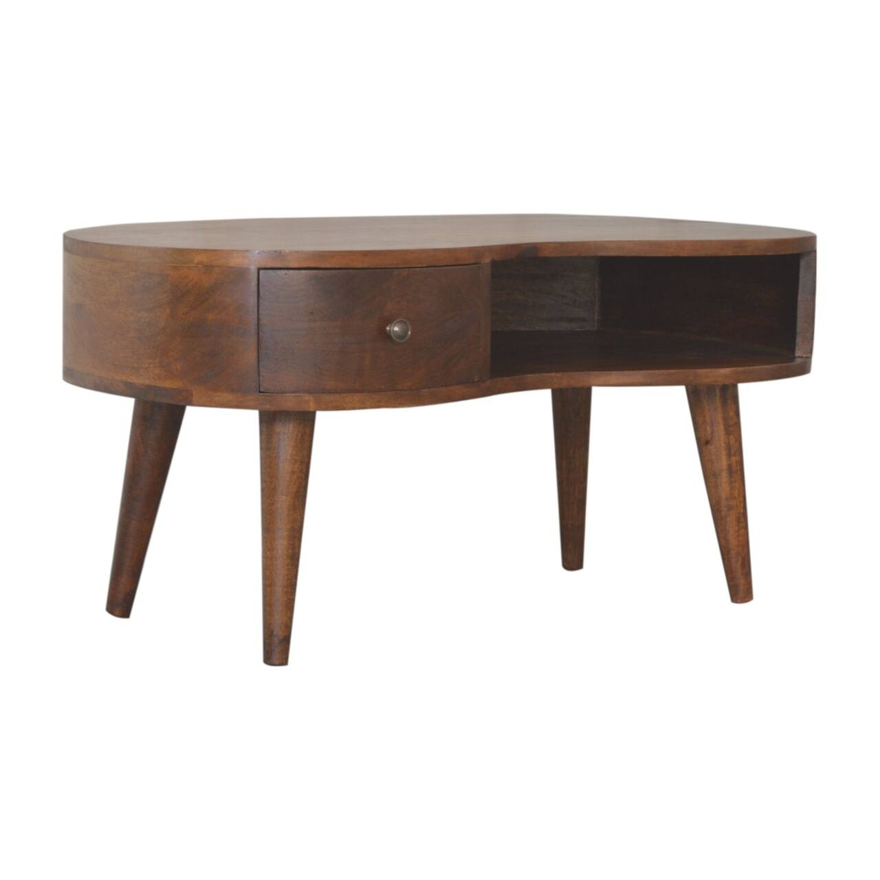 Angle. Artisan Furniture - Artisan Furniture Solid Wood Chestnut Wave Coffee Table, 1 Drawer, 1 Shelf, Brown - Brown.