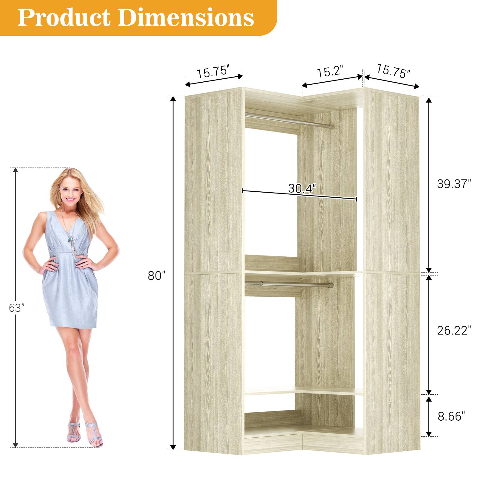 Product Dimensions: 15.75" x 15.2" x 15.75" x 30.4" x 39.37" x 80" x 63" x 26.22" x 8.66"