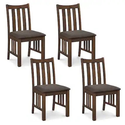 Front. Gymax - Gymax Rubber Wood Dining Chairs Set of 4 Farmhouse Kitchen Chairs Brown&Brownish Gray - Brown.