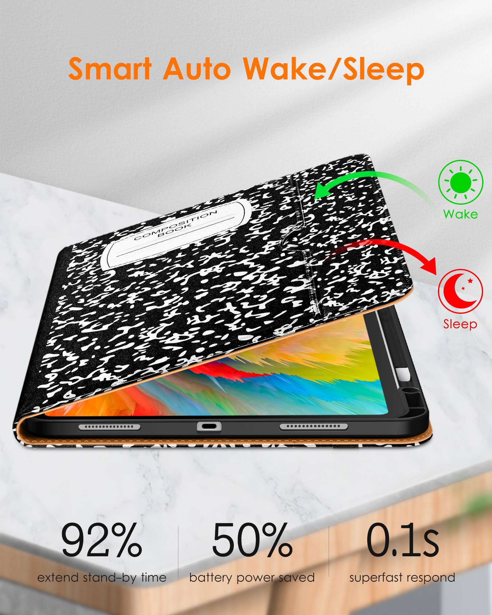 Smart Auto Wake/Sleep

- 92% extend stand-by time
- 50% battery power saved
- 0.1s superfast respond

Wake
Sleep